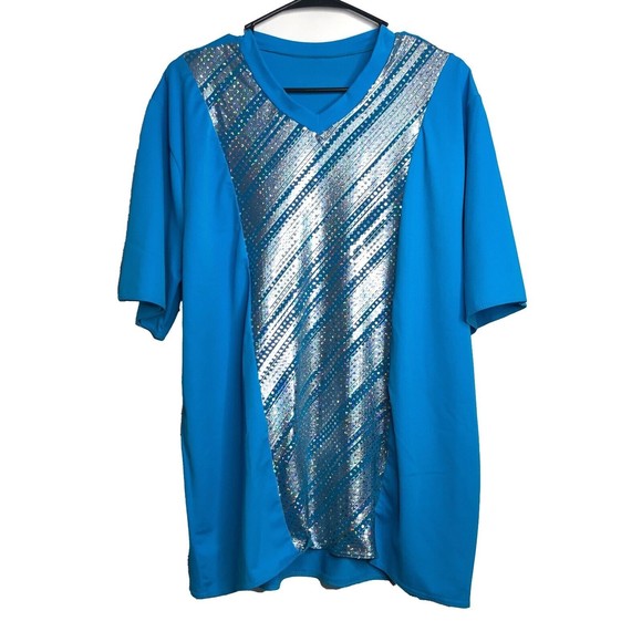 Weissman Adult Size XL Blue Shiny Metallic Design Shirt, Dance Recital Show - Picture 1 of 7
